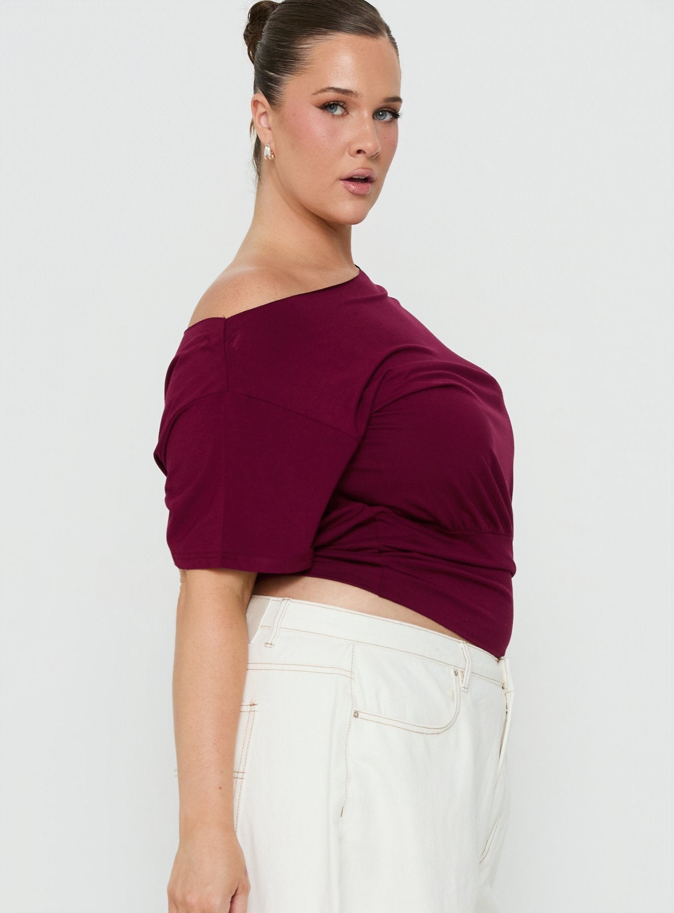 Ashlinn Off Shoulder Drapey Top Cherry Lacquer Curve