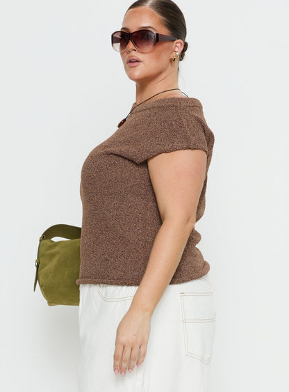 Ashfield Off Shoulder Top Brown Curve