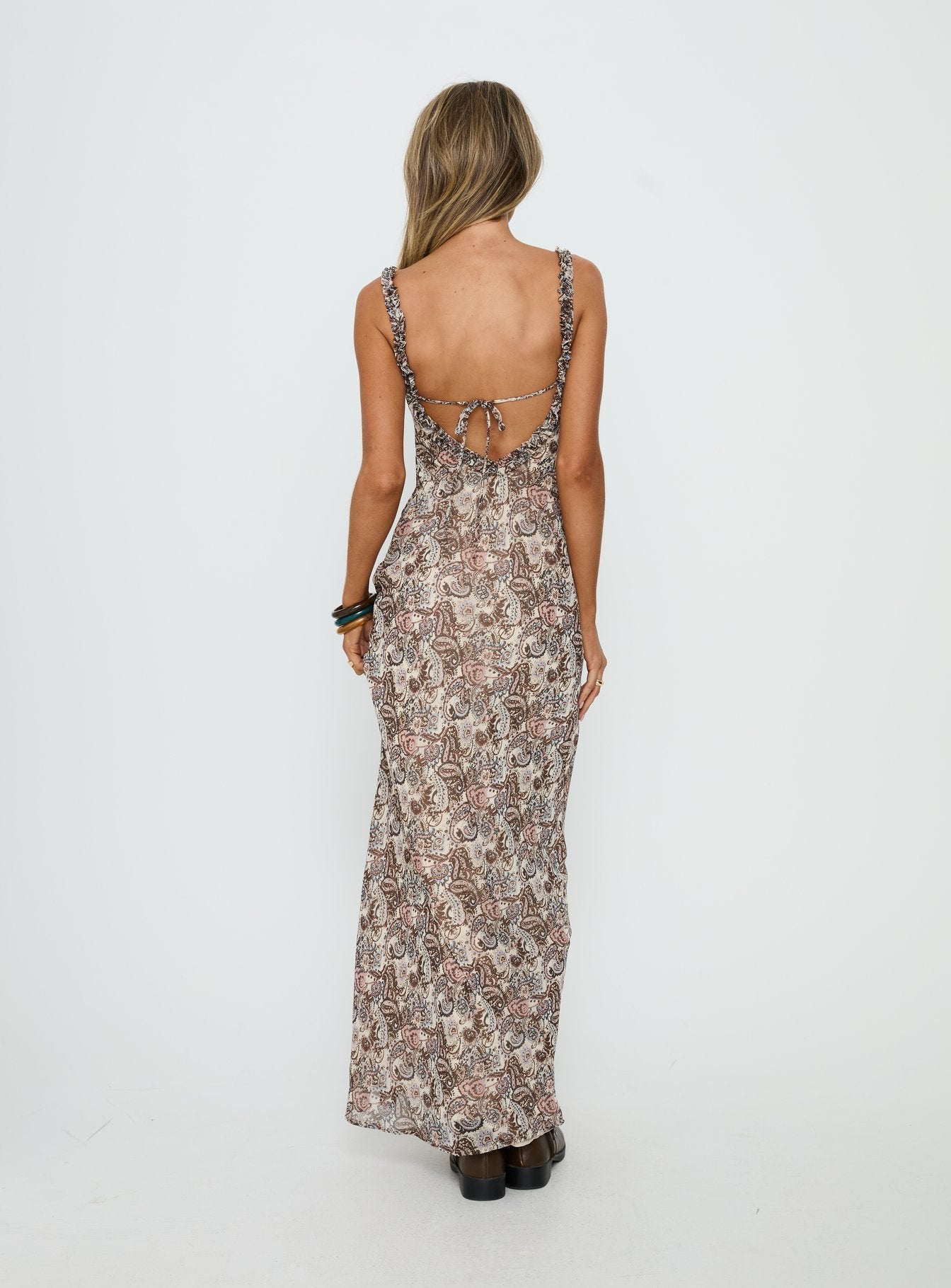 Baley Bias Cut Frill Maxi Dress Paisley
