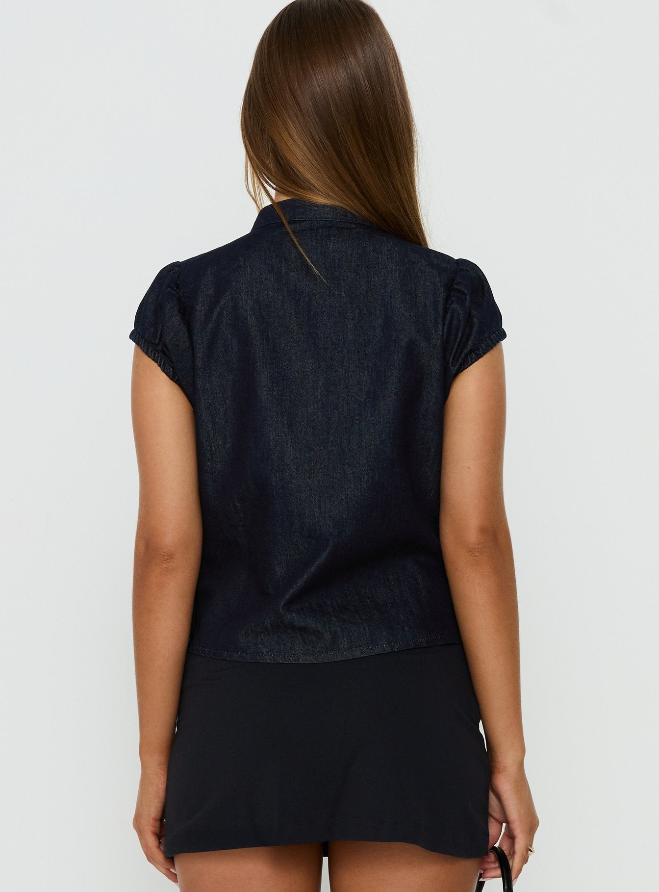 Alnira Cap Sleeve Denim Top Indigo