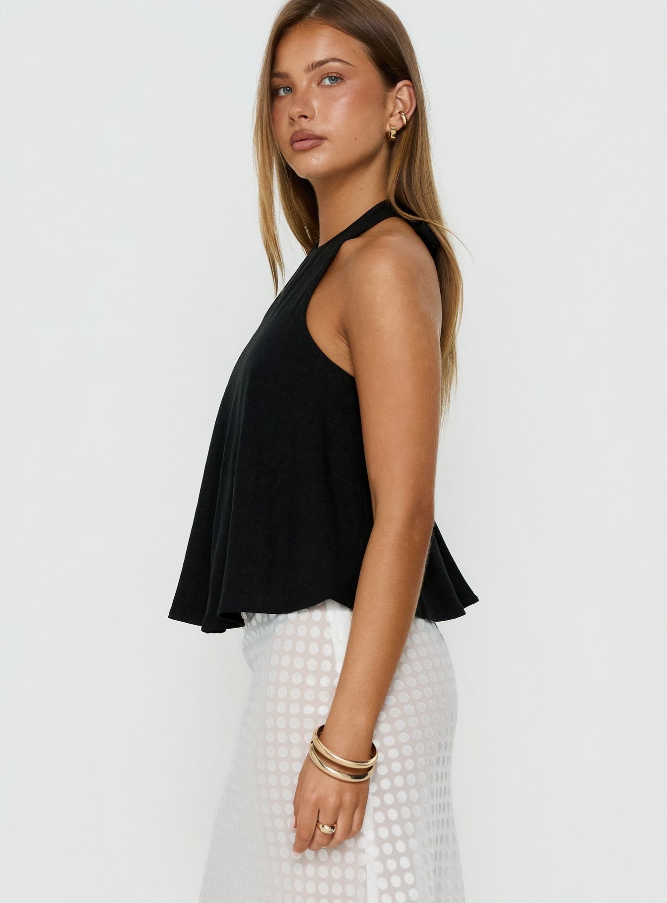 Aquaria Halter Linen Blend Top Black