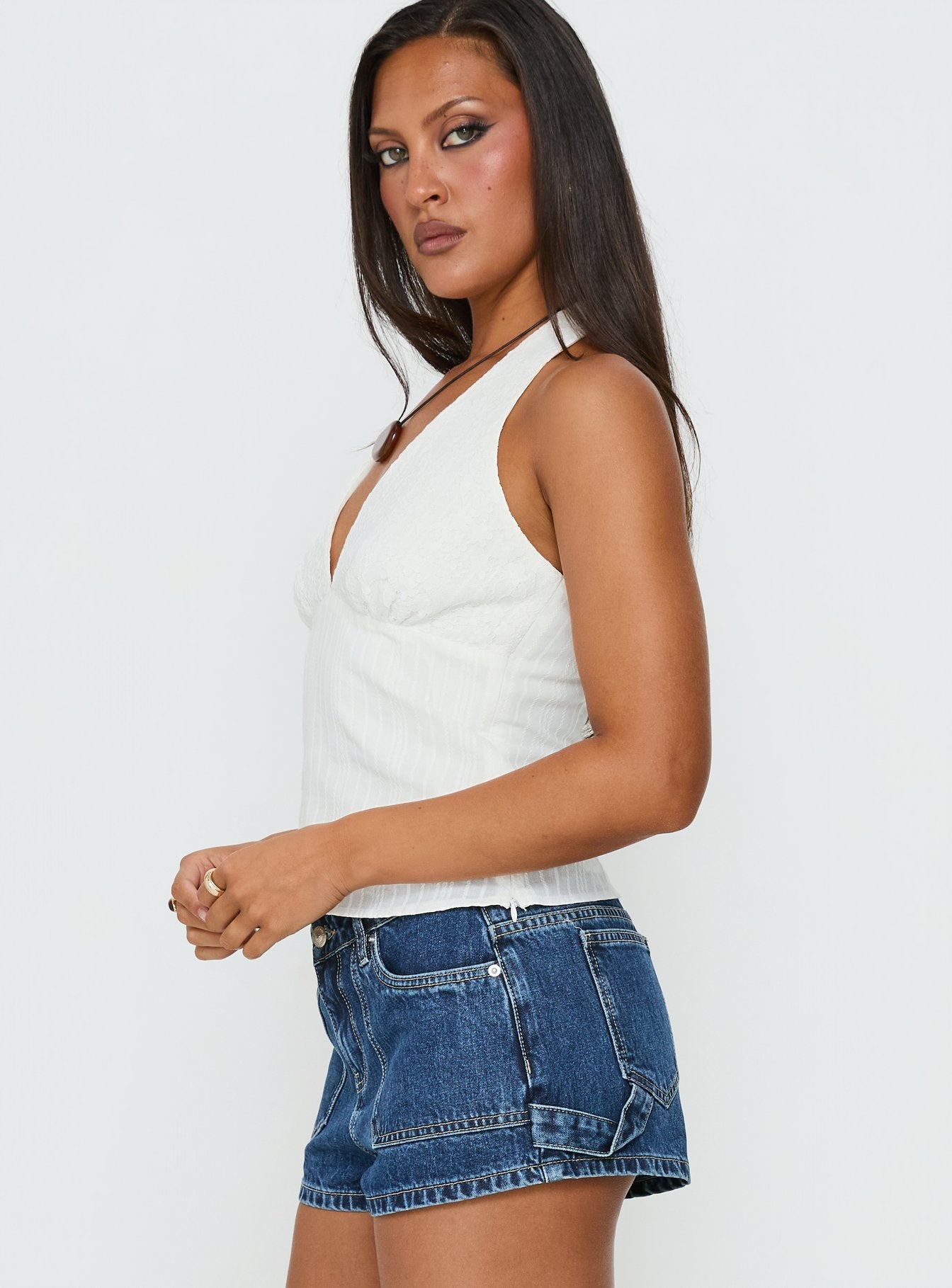 Alaskah Textured Halter Top White