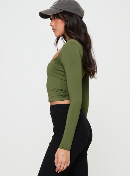 Back In Time Long Sleeve Top Olive