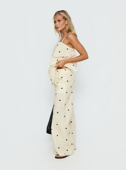 Bellara Tie Waist Pants Yellow Polka