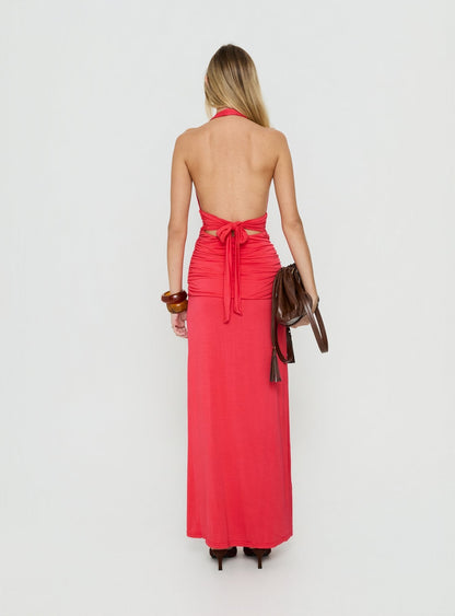 Anaisa Halter Jersey Maxi Dress Guava