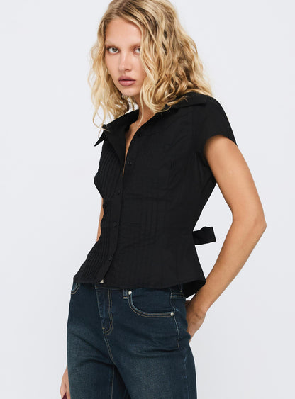 Akiyo Button Up Blouse Top Black