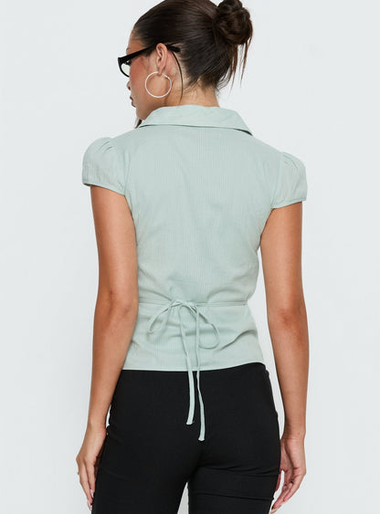 Adulation Ruched Detail Short Sleeve Shirt Green