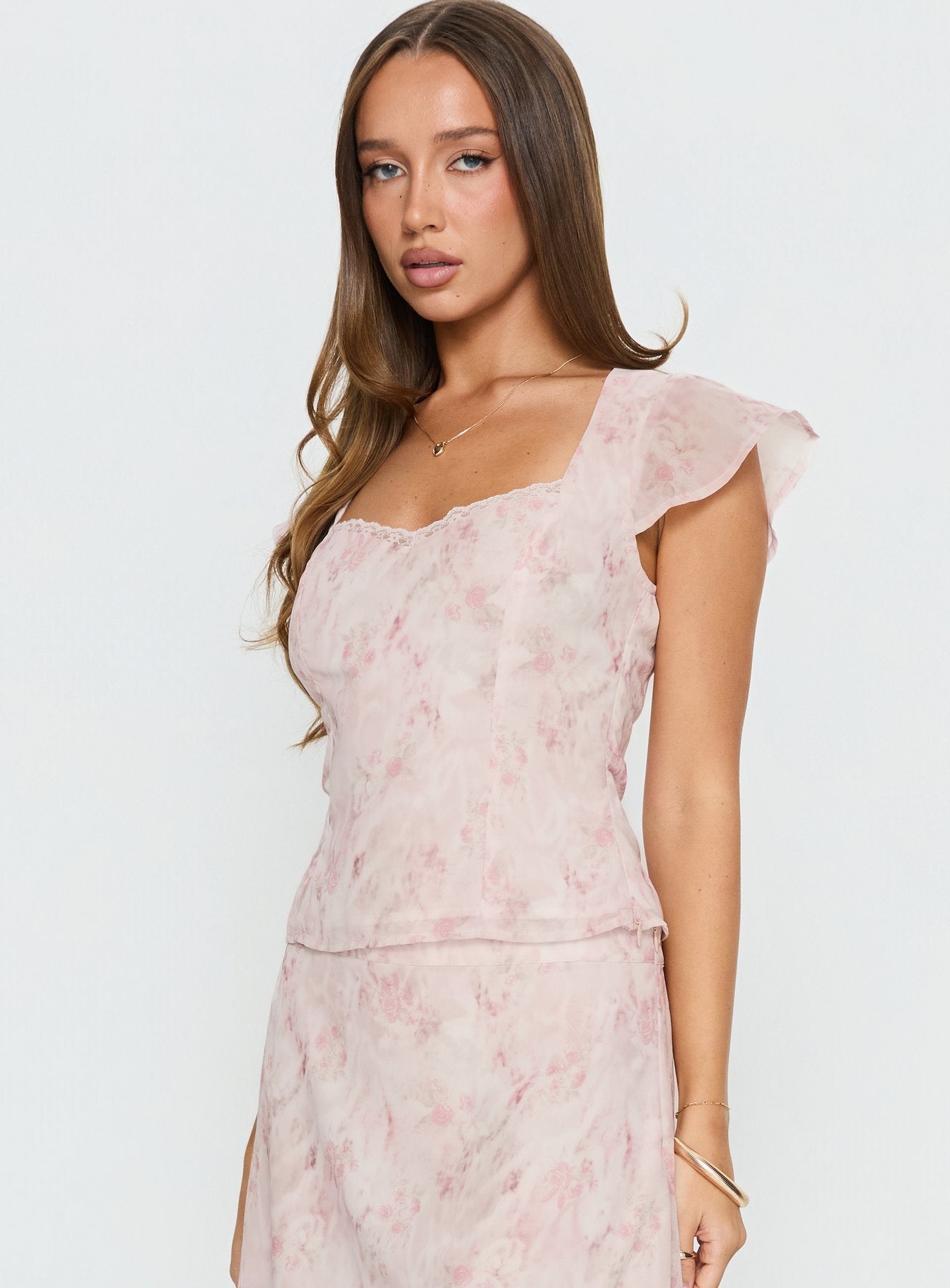 Avaline Lace Trim Blouse Top Pink