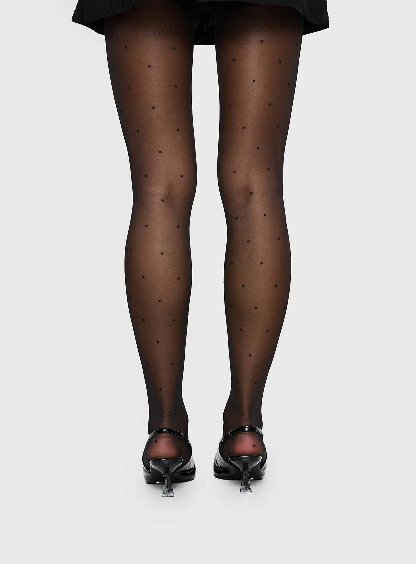 Avelaine Sheer Polka Tights Black