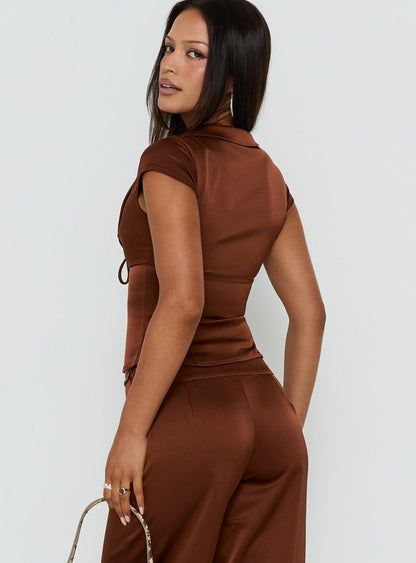 Aubrette Satin Collar Top Chocolate