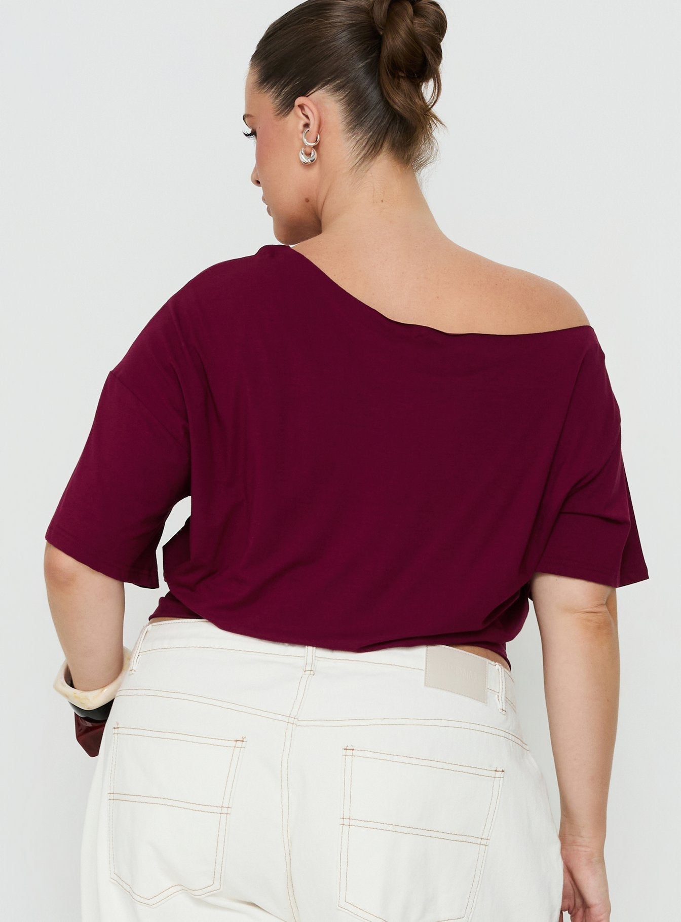 Ashlinn Off Shoulder Drapey Top Cherry Lacquer Curve
