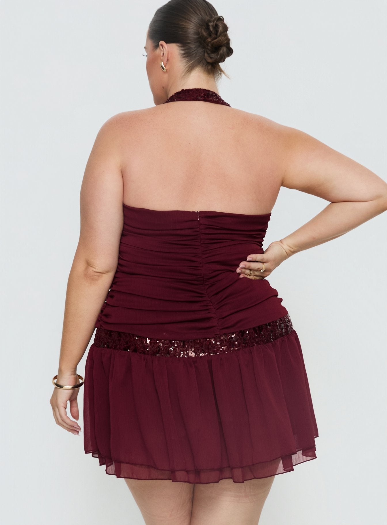 Aisleigh Sequin Halter Mini Dress Berry Curve