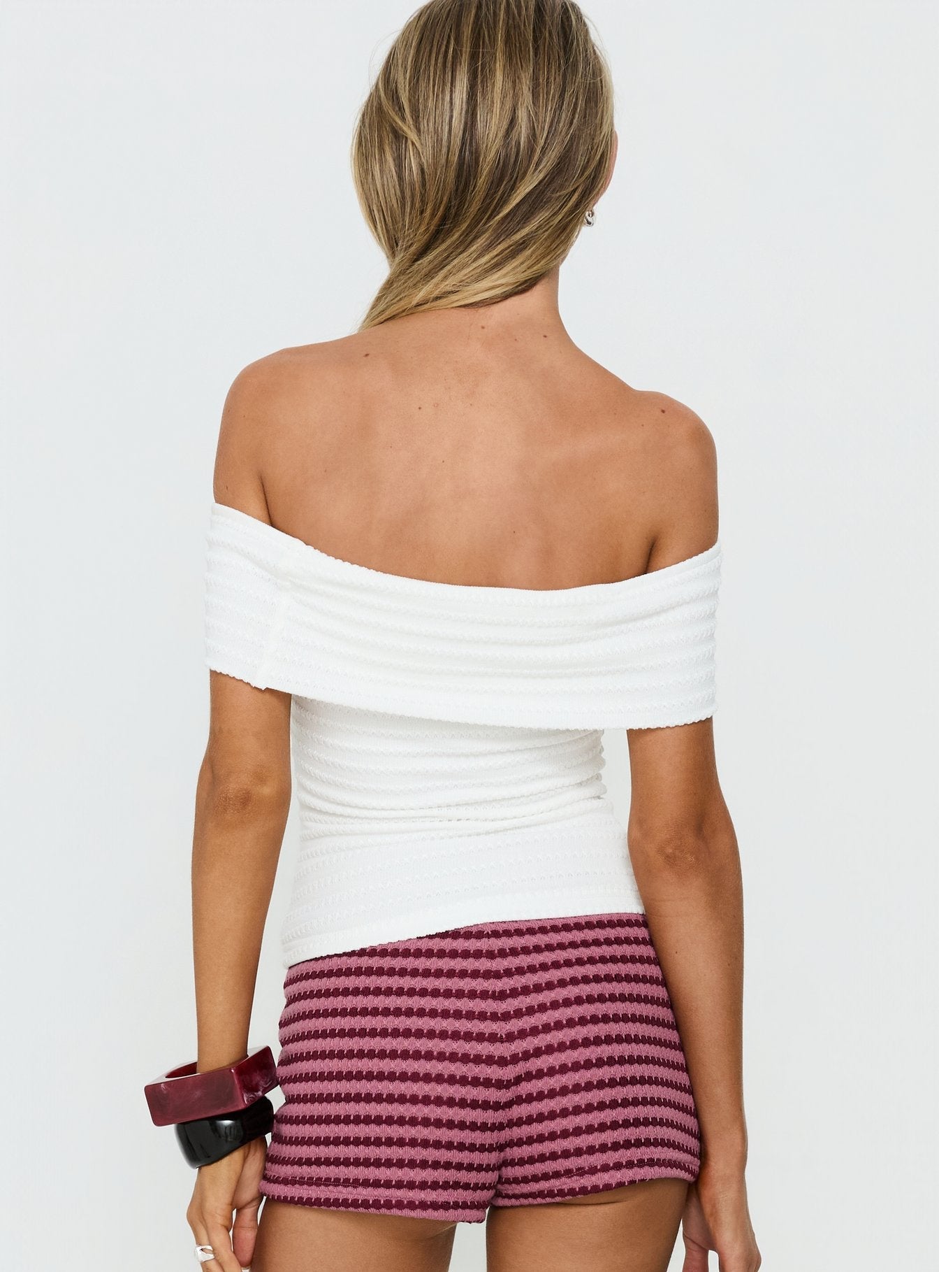 Ausha Off Shoulder Top White Stripe
