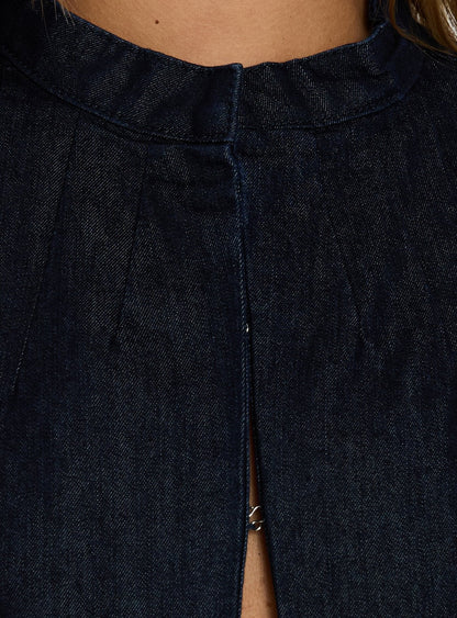 Alnira Cap Sleeve Denim Top Indigo