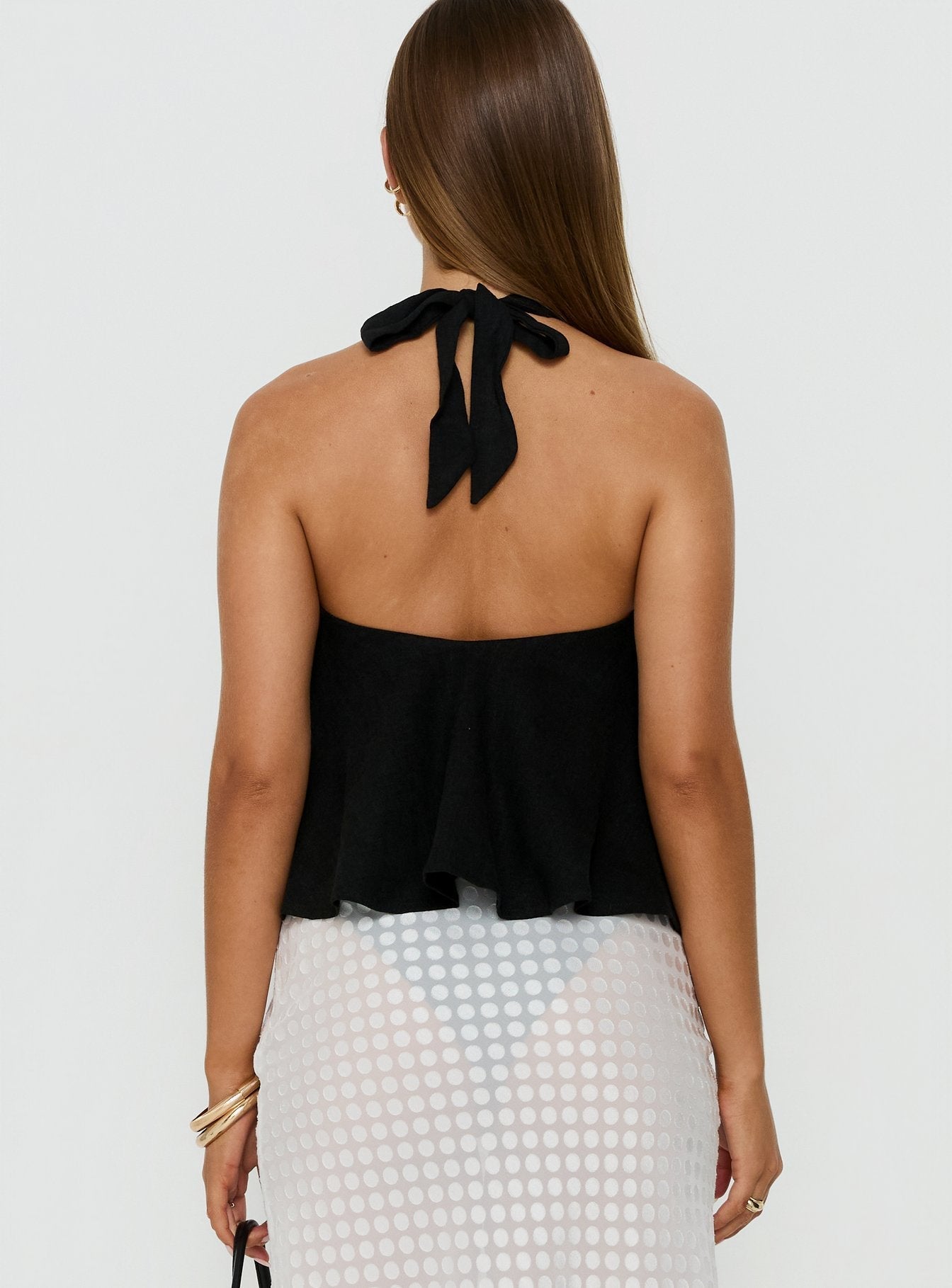 Aquaria Halter Linen Blend Top Black