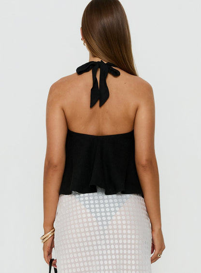 Aquaria Halter Linen Blend Top Black