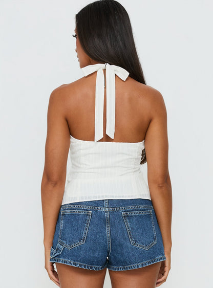Alaskah Textured Halter Top White