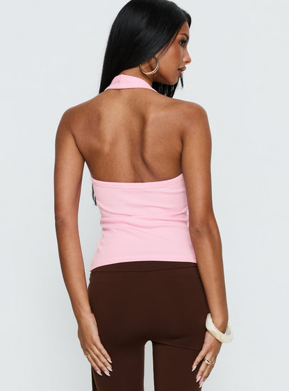 Baseline Scoop Halter Rib Tank Pink