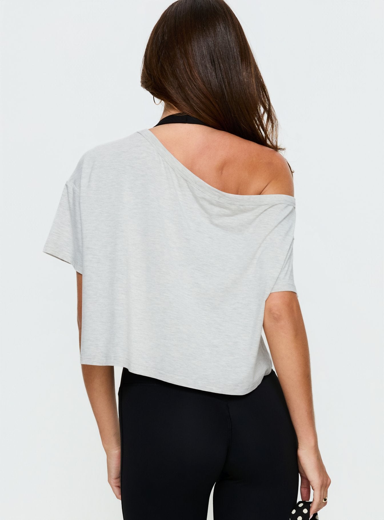 Bailea Off Shoulder Cropped Tee Grey Marle