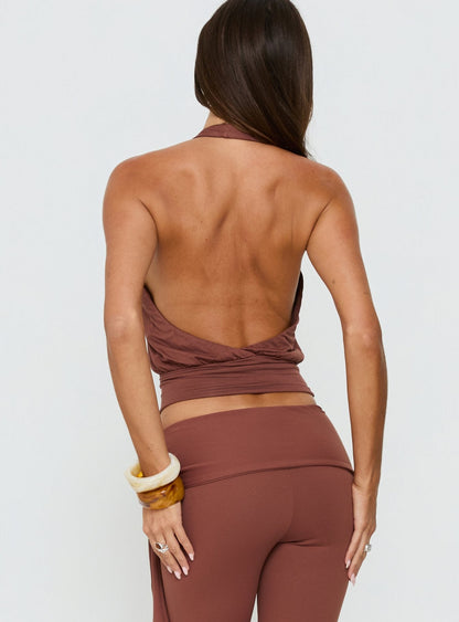 Arabele Halter Wrap Top Brown
