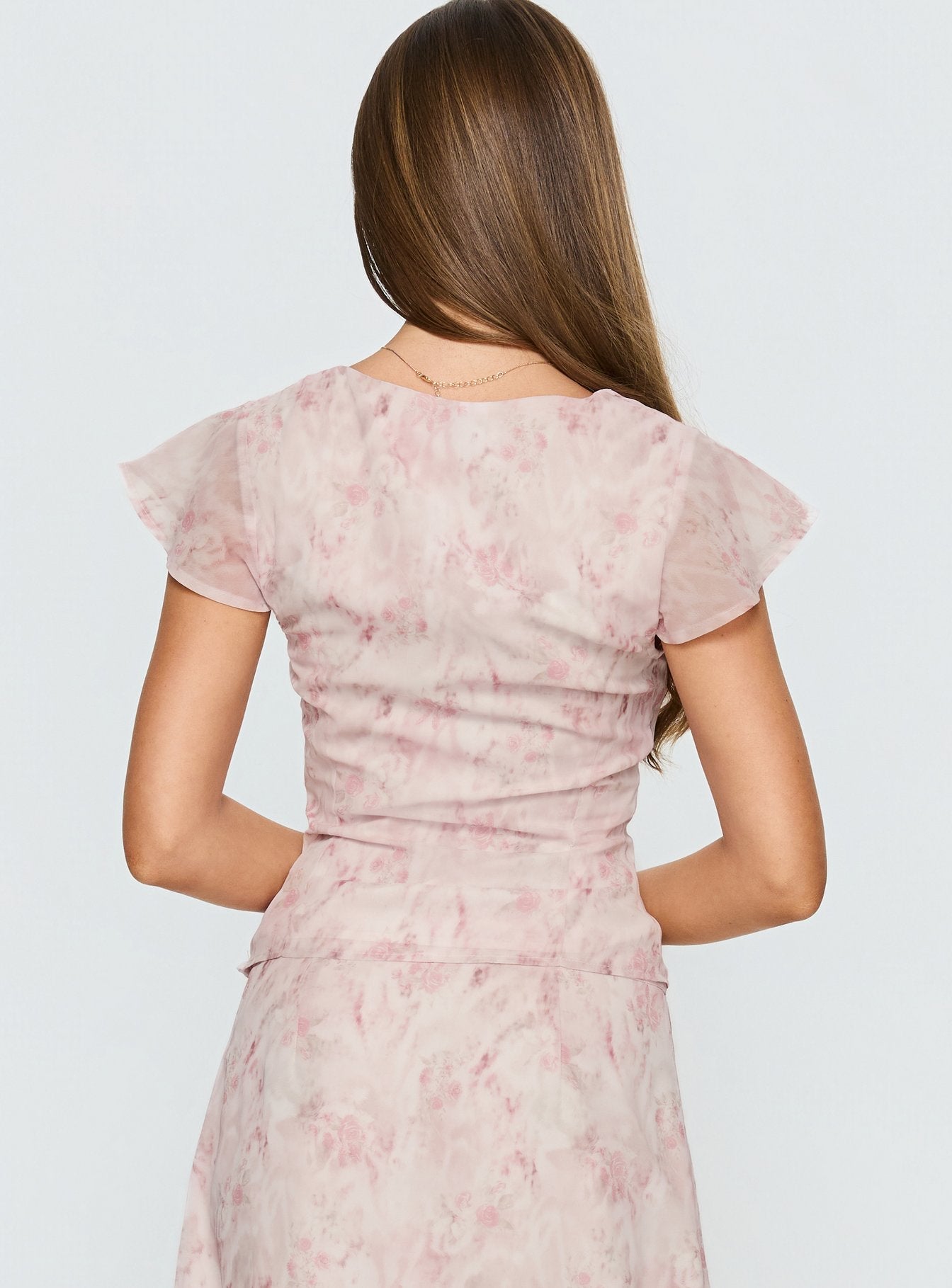 Avaline Lace Trim Blouse Top Pink