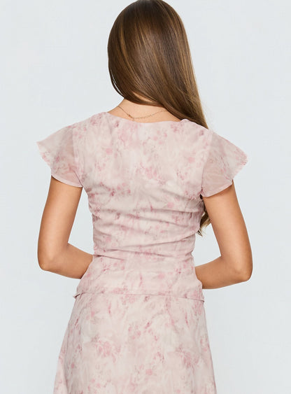 Avaline Lace Trim Blouse Top Pink