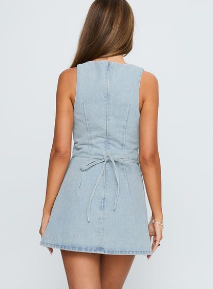 Ainsleigh Shift Denim Romper Light Wash