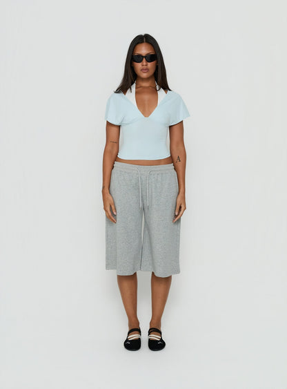 Beea Layered Halter Short Sleeve Top Blue / White
