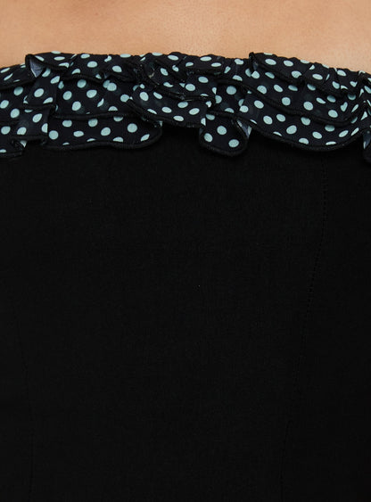 Attilia Frill Detail Strapless Top Black Polka Dot