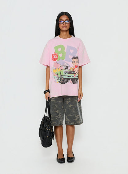 Betty Boop Speedracer Oversized Graphic Tee Washed Pink