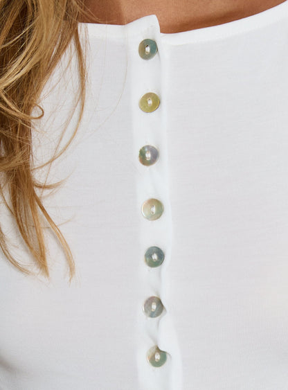 Angellina Jersey Button Down Top White