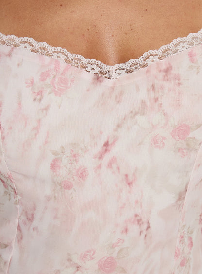 Avaline Lace Trim Blouse Top Pink