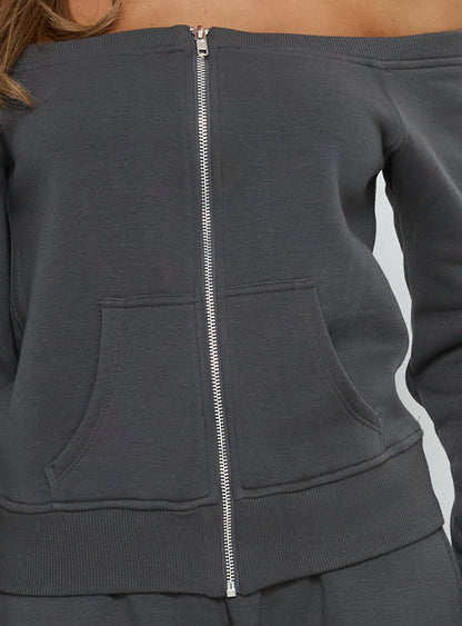 Airazo Off Shoulder Zip Through Jumper Grey