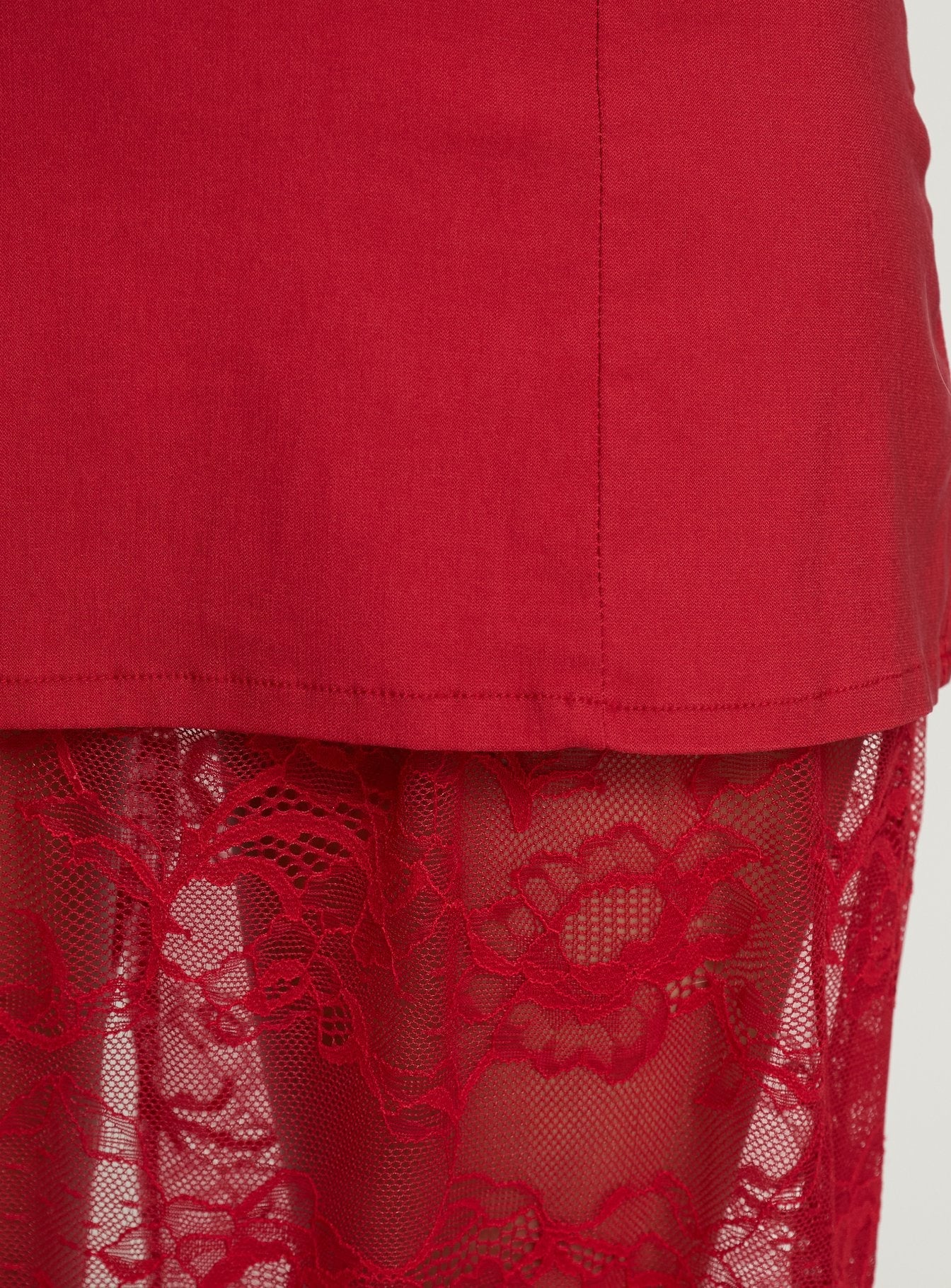 Aleda Sheer Lace Detail Strapless Maxi Dress Red