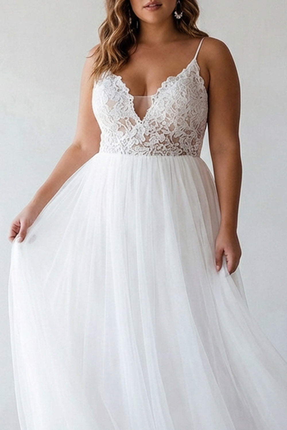 Plus Size Lace White A Line Tulle Tea Length Graduation Dress