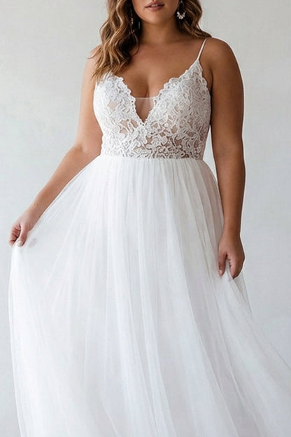 Plus Size Lace White A Line Tulle Tea Length Graduation Dress