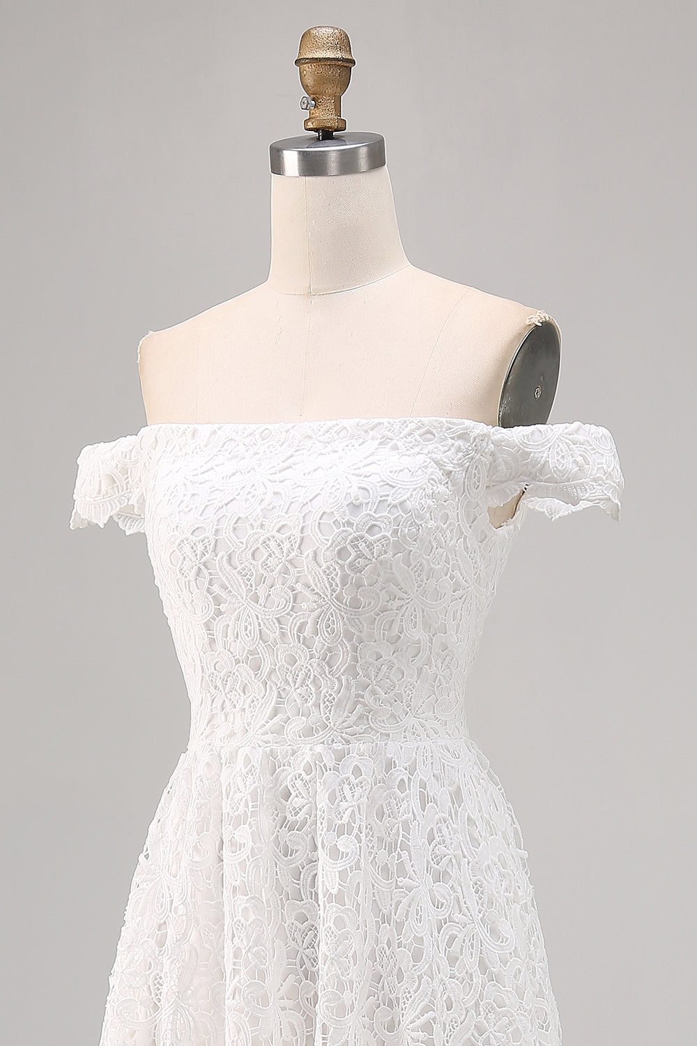 White Off The Shoulder Lace A Line High-Low Boho Maxi Dress