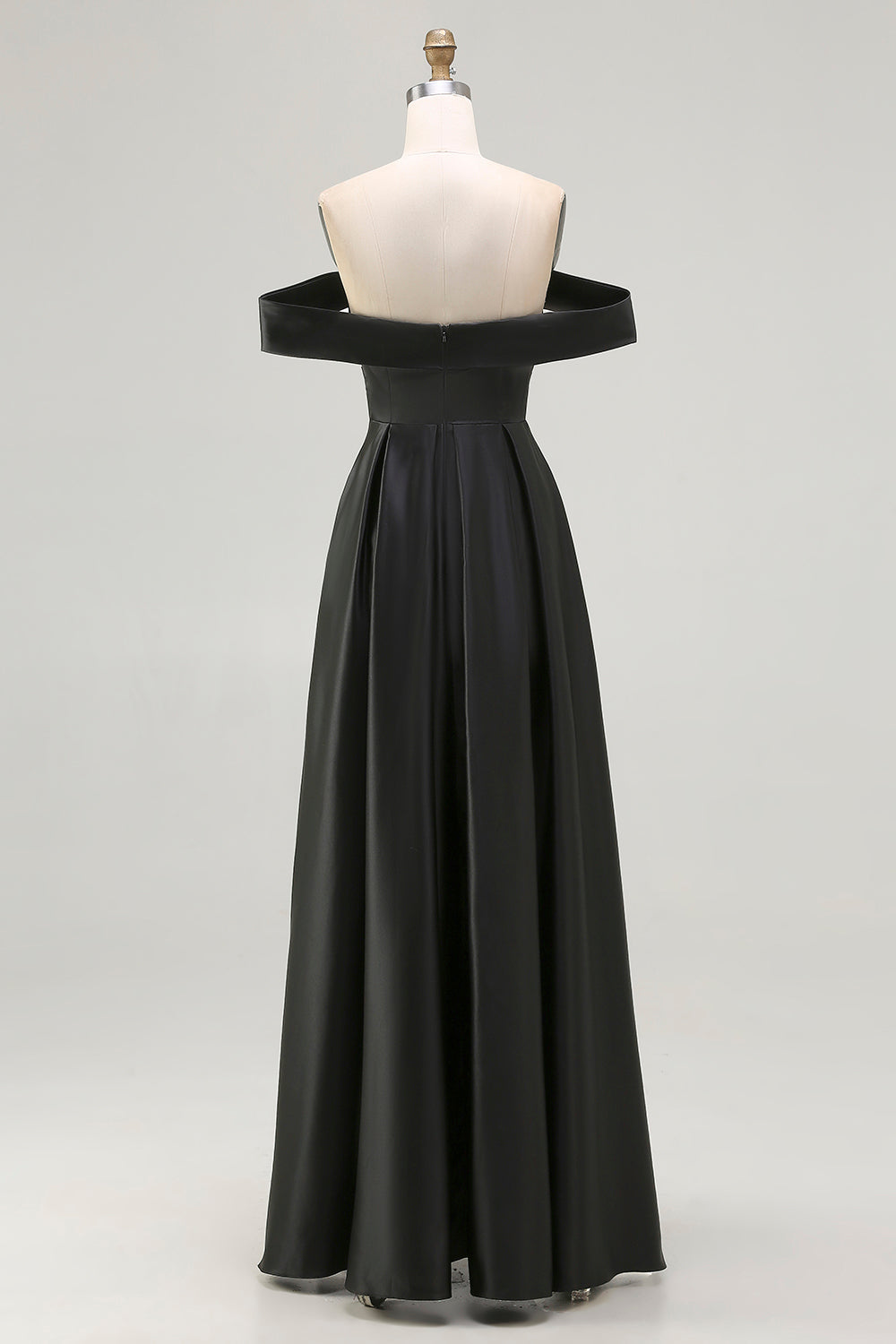 Black Plus Size Satin Off the Shoulder Long Formal Dress with Slit