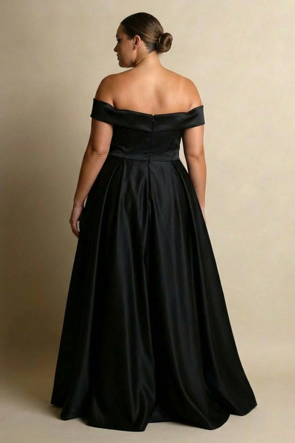 Black Plus Size Satin Off the Shoulder Long Formal Dress with Slit