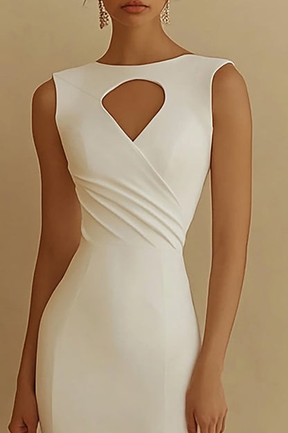 Ivory Boat Neck Satin Mermaid Maxi Rehearsal Dinner Dress