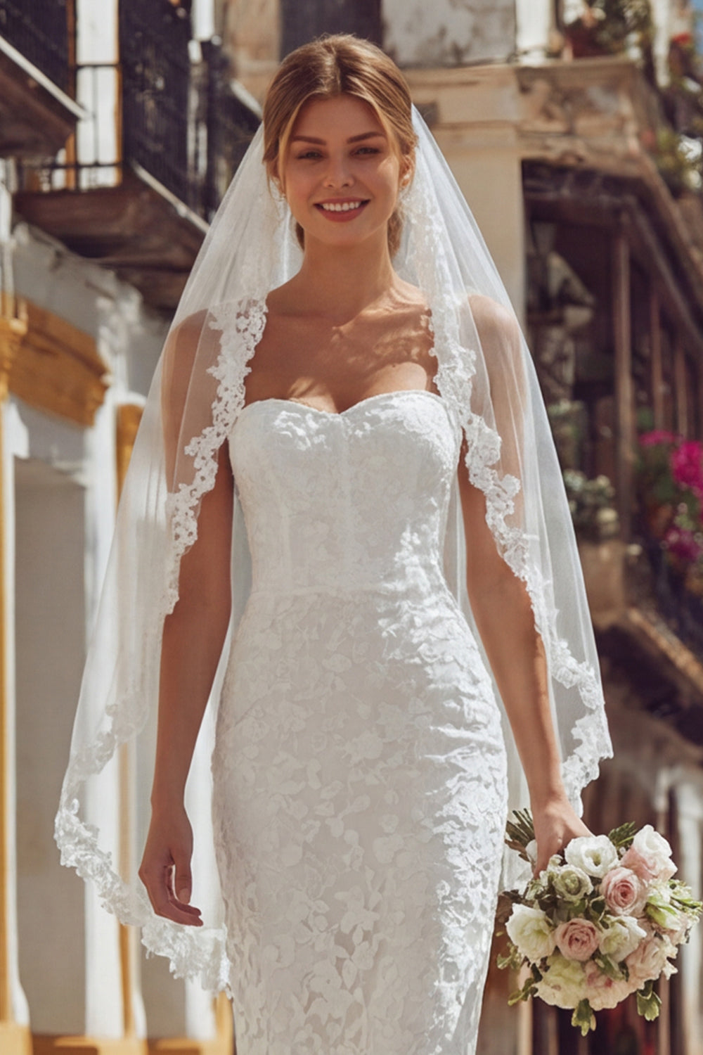 Ivory Lace Bodycon Thick Straps Midi Engagement Dress