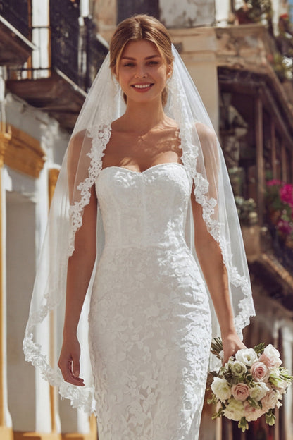Ivory Lace Bodycon Thick Straps Midi Engagement Dress
