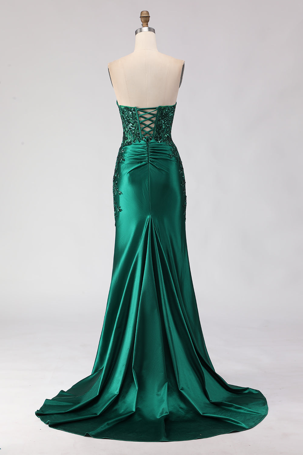 Sparkly Dark Green Plus Size Mermaid Satin Ruched Long Prom Dress with Slit
