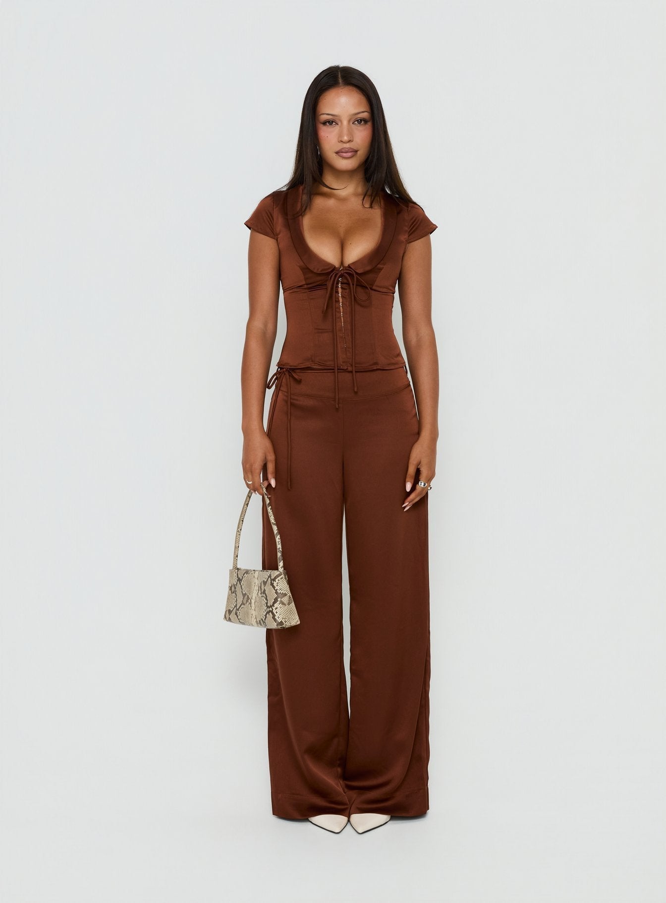 Aubrette Satin Collar Top Chocolate