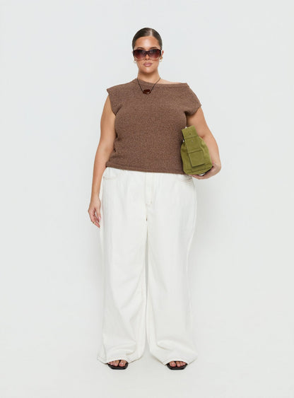 Ashfield Off Shoulder Top Brown Curve