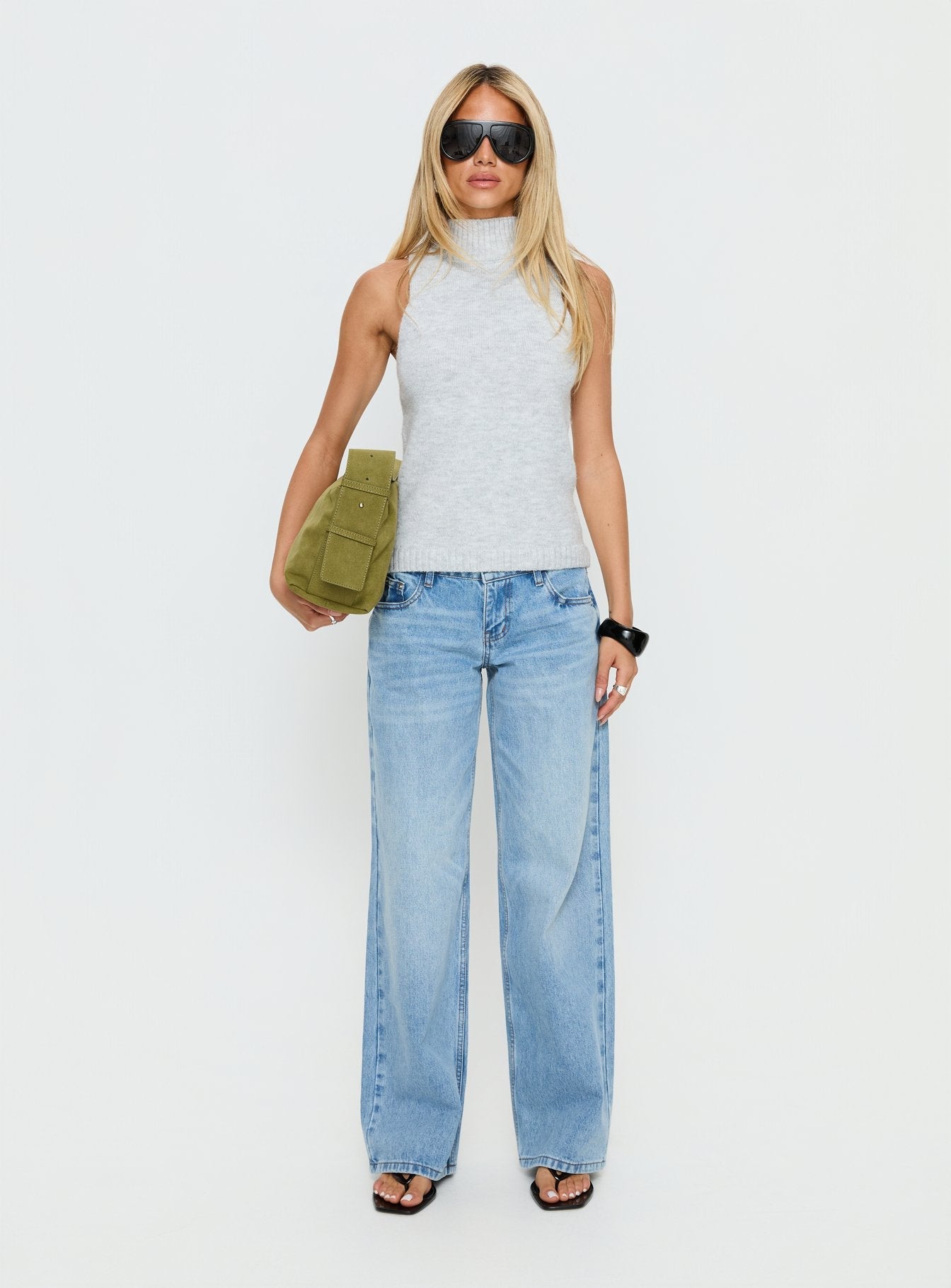 Alicea High Neck Sleeveless Top Pale Grey