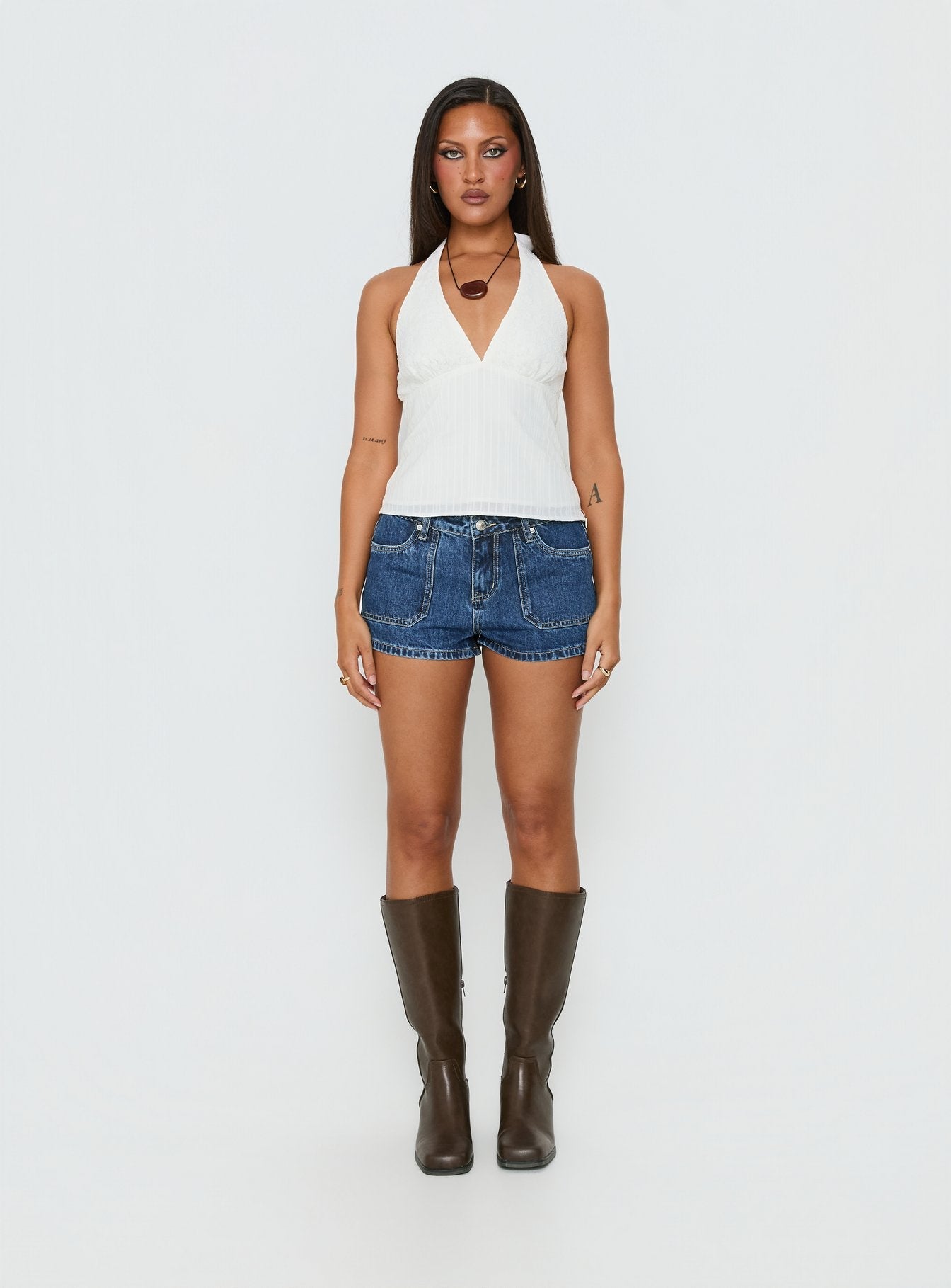 Alaskah Textured Halter Top White