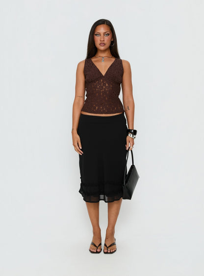 Aydinn Lace Plunge Neck Top Brown