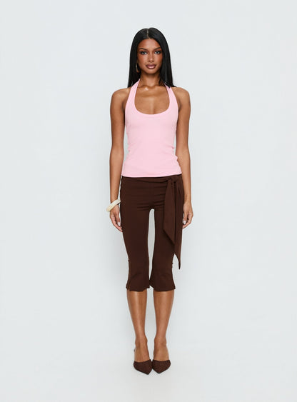 Baseline Scoop Halter Rib Tank Pink
