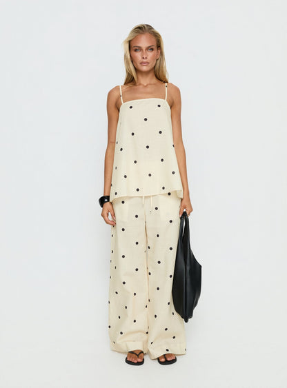 Bellara Tie Waist Pants Yellow Polka